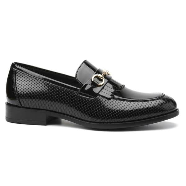 Dolcetto Mens Black Patent Faux Leather Formal Loafers Shoes