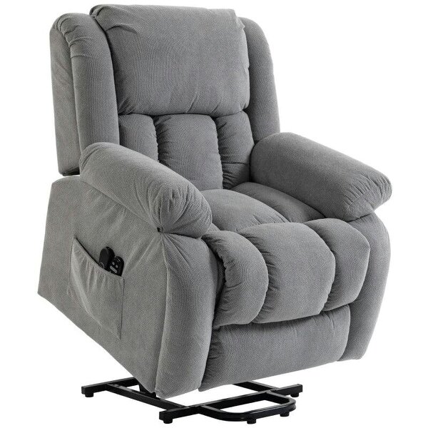 Recliner Armchair Lift Chair, Electric Recliner Chair with Vibration Massage and Heat, Wide Seat, USB Port, Light Grey