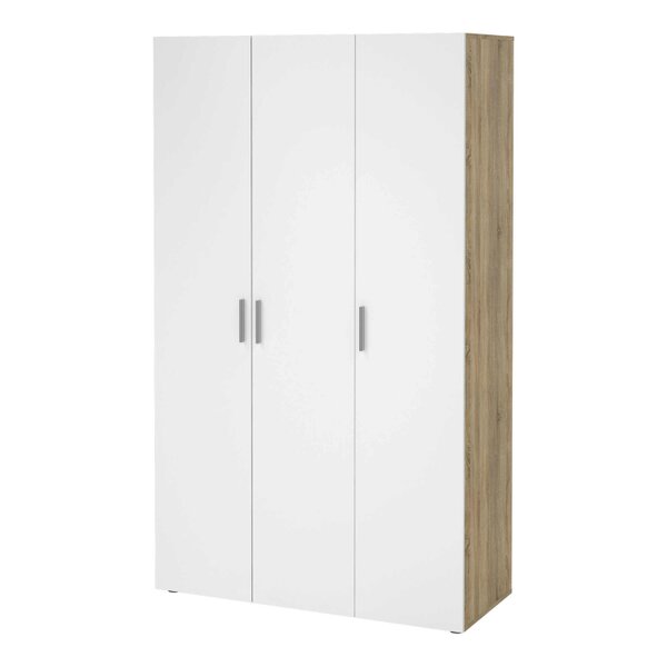Wyld Haus Daejeon White and Natural Oak Effect Wooden Wardrobe 3 Doors
