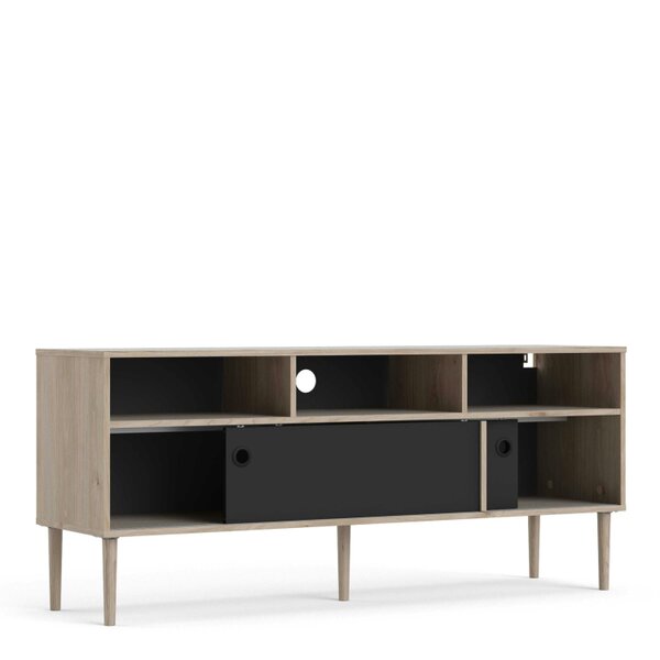 Wyld Haus Tao Natural Oak Effect and Matt Black TV Unit 2 Sliding Doors