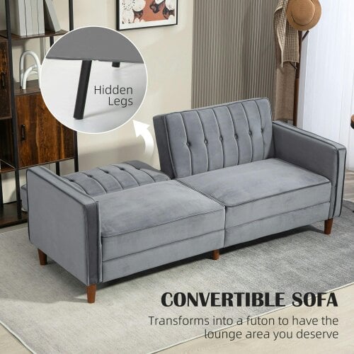 Wyld Haus Toelfa Dove Grey Velvet 3 Seater Convertible Sofa Bed