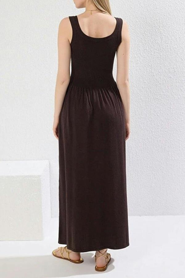 WOVCOR Midi Crew Neck Strappy Knit Dress