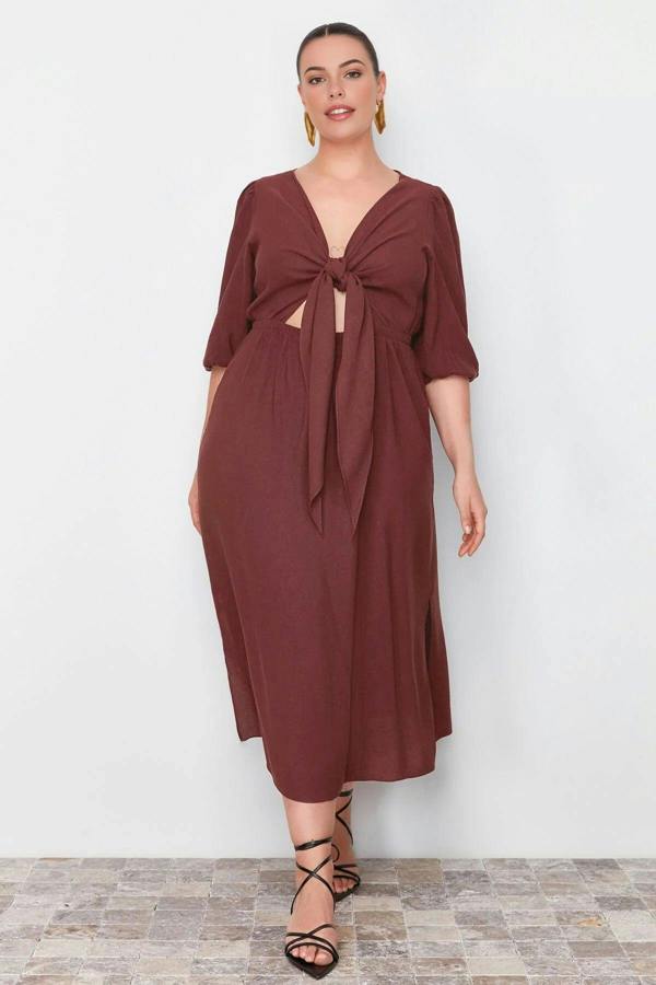 WOVCOR A-line Summer Midi Woven Plus Size Dress