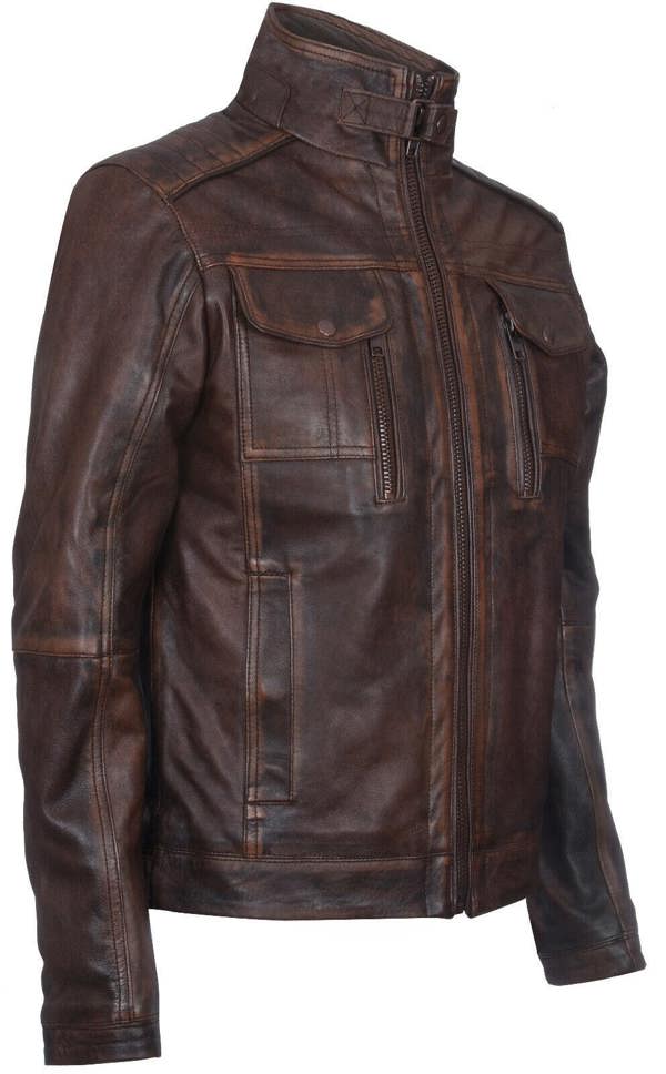Infinity Leather Mens Vintage Leather Biker Distressed Motorcycle Jacket