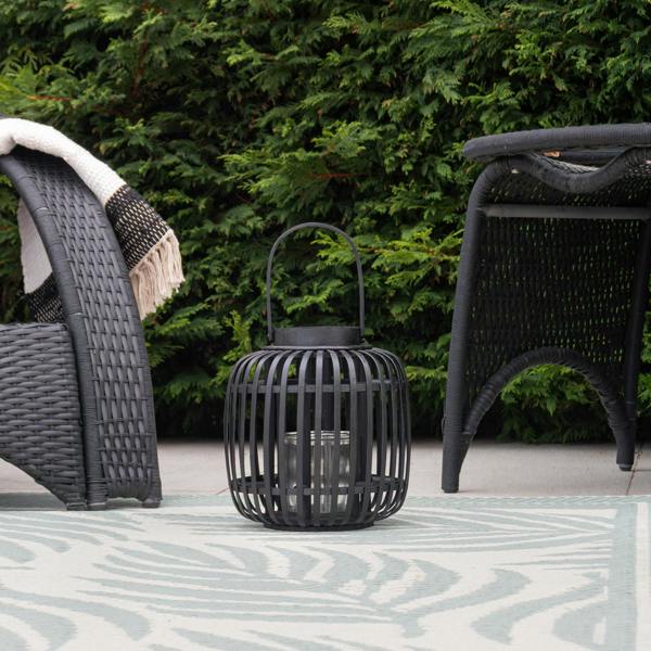 JVL Luna Natural Bamboo Lantern With Handle, Black