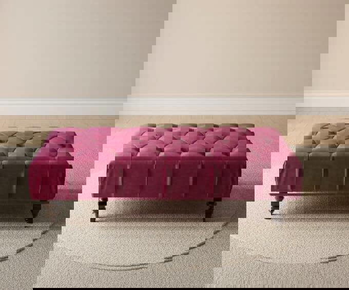 ISTOOLS Claret Chesterfield Footstool | Long Maroon Upholstered Ottoman Bench (Non-Storage)