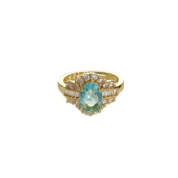 Luxe Tones Theodora Gold Coloured Band Aqua Gem Ring