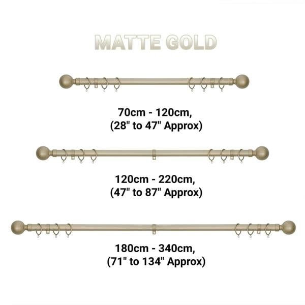 A.Unique Home Plain Ball Extendable Curtain Pole (25/28mm) (Matte Gold,180cm - 340cm)