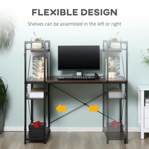 Wyld Haus Ledo 120cm Rustic Brown And Black Reversible Industrial Home Office Desk With Side Shelving