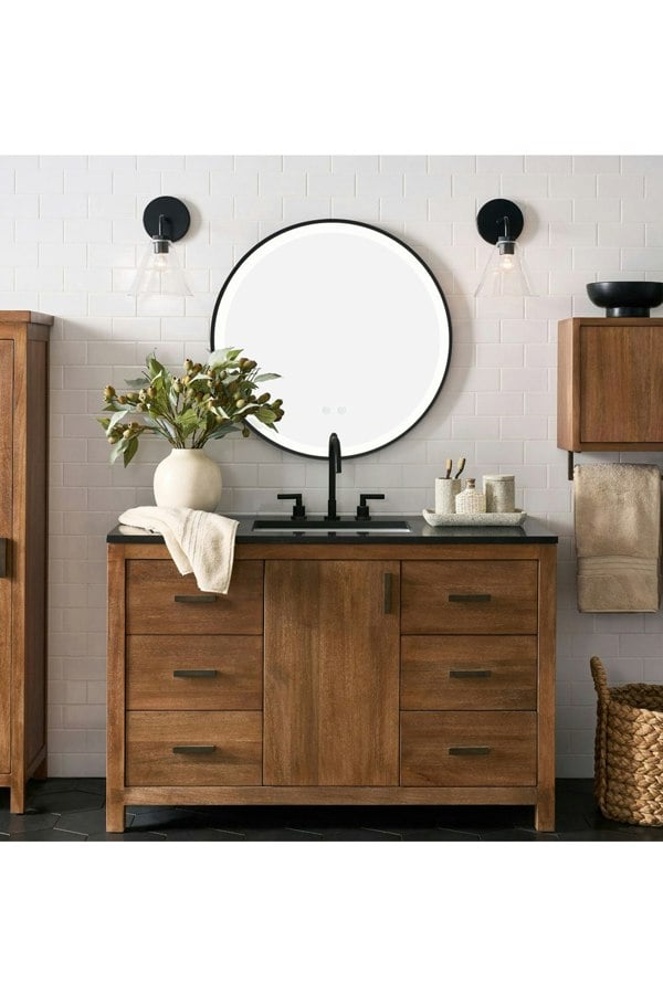 Living and Home D60cm Round Metal Framed LED Wall Mirror