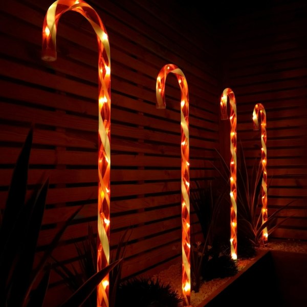 Samuel Alexander Set of 4 XL Light up Red & White Stripe Christmas Candy Cane Garden Stakes with LEDs