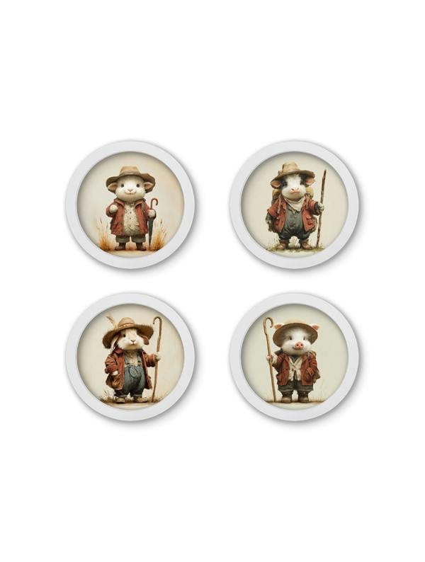 Exceptional Art The Little Farmers - 30cm White Round Box Frame