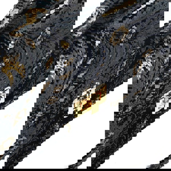 Embassy London Envy - Black & Grey & Gold - Women's leather flap clutch bag with strap