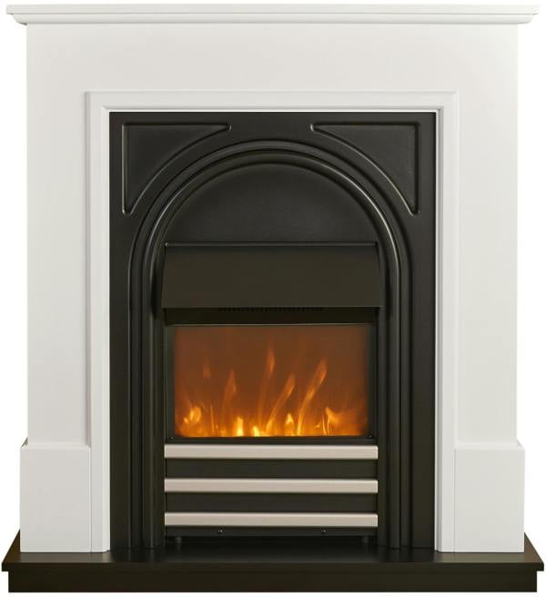 Adam Warwick Fireplace Suite In Pure White & Black Cast Effect, 36 Inch