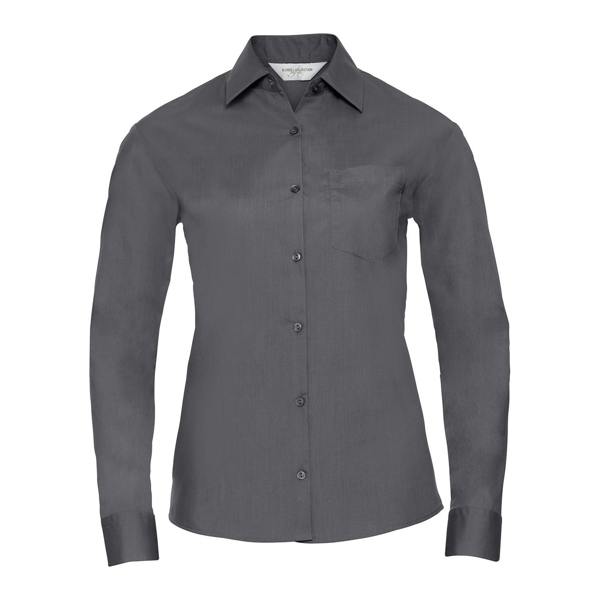 Russell Collection Womens/Ladies Poplin Easy-Care Long-Sleeved Shirt - Convoy Grey