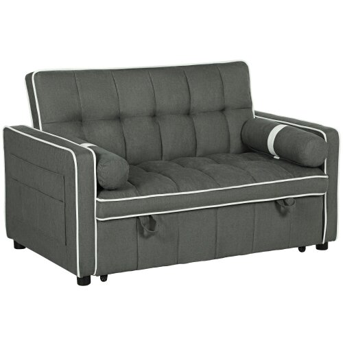 Wyld Haus Tapa Linen Effect Dark Grey Upholstered 2 Seater Sofa Bed White Trim
