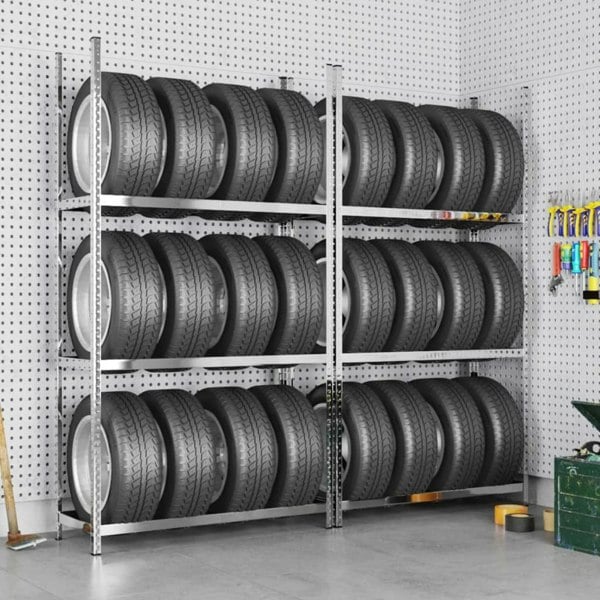 Berkfield 3-Layer Tire Racks 2 pcs Silver 110x40x200 cm Steel