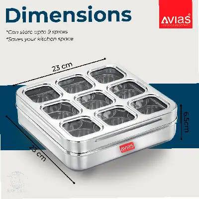 SS Utensils - 9 Square Spice Box (Design) - Medium