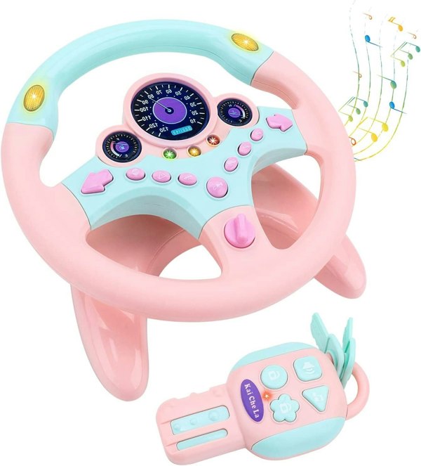 deAO Toys pink Steering Wheel for Car Backseat Pretend Driving