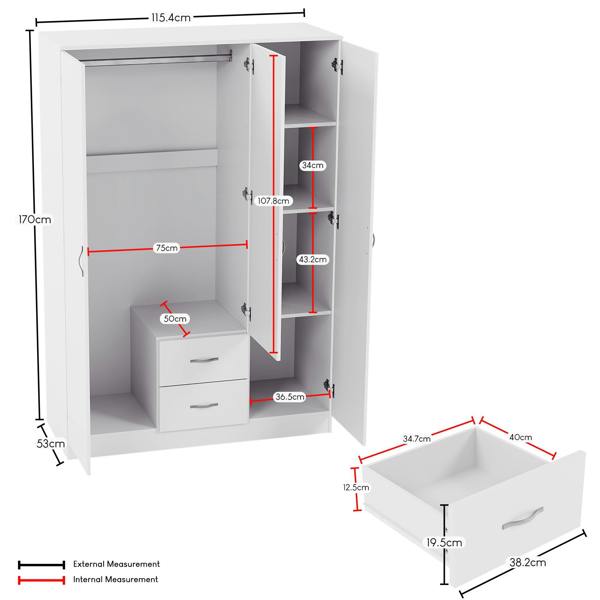 Vida Designs Riano 3 Door 2 Drawer Mirrored Wardrobe