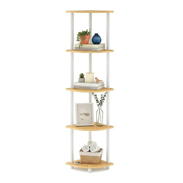WALPLUS WH Turn-N-Tube 5 Tier Corner Display Rack Multipurpose Shelving Unit, Beech/White perfect for organized storage and display - 99811BE