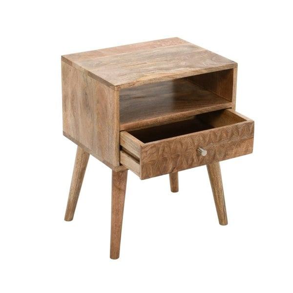 IH Design Zenon Light Mango Wood Bedside Table with 1 Drawer & Open Slot