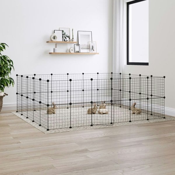 Berkfield 44-Panel Pet Cage with Door Black 35x35 cm Steel
