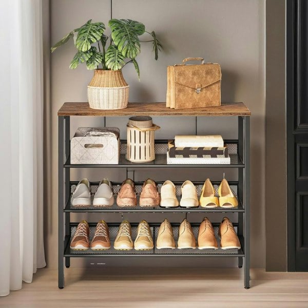 Rafaelo Mobilia 4-Tier Shoe Rack with 3 Adjustable Mesh Shelves