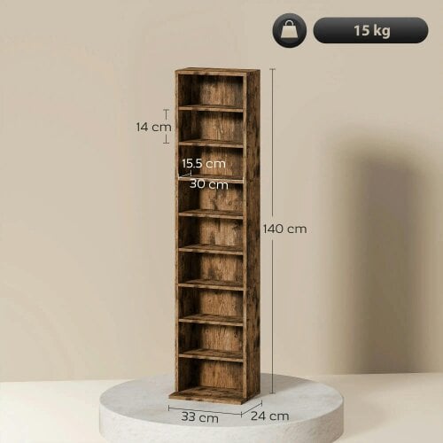 Wyld Haus Alste 140cm Wooden Rustic Brown Narrow Bookcase Storage Unit