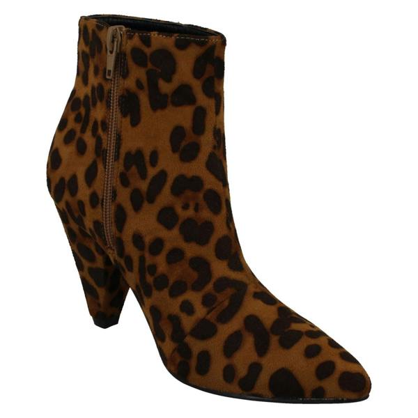 Spot On Ladies Spot On Leopard Print High Heel Ankle Boots F51124