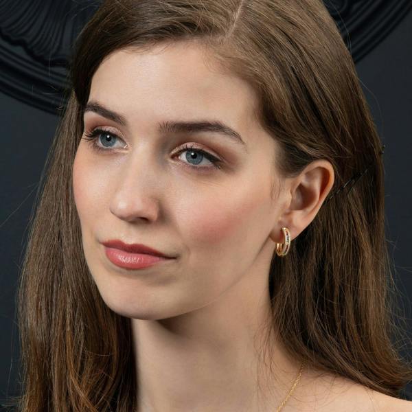 Gold Hoop Earrings with Rainbow Coloured Zirconia Stones - namana.london
