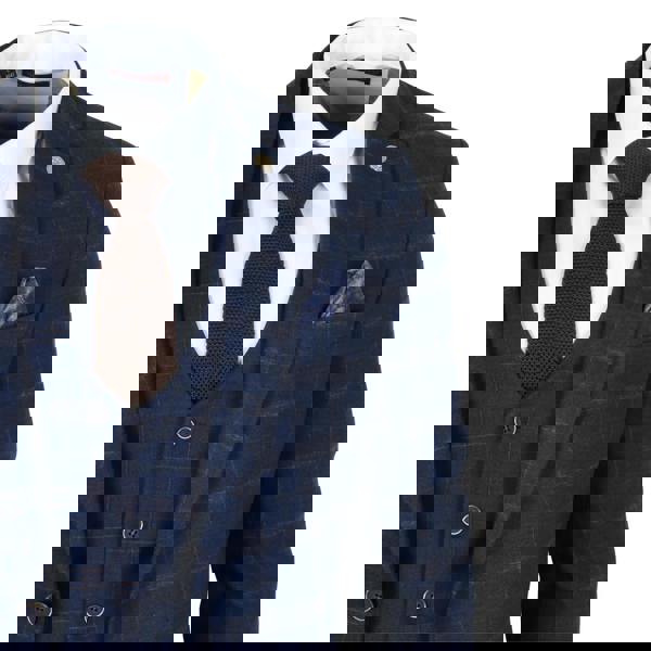 TruClothing TP-34 - Men's 3 Piece Navy Plaid Check Tailored Fit Suit