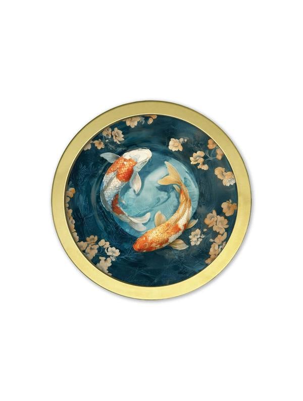 Exceptional Art Japanese Koi Carp Dawn - 30cm Gold Round Box Frame