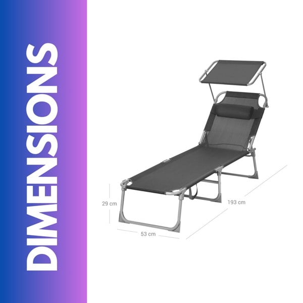 Rafaelo Mobilia Sun Lounger For Garden Folding Deck Chair Dark Grey