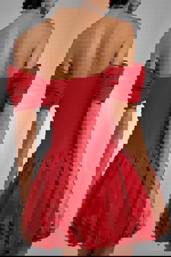 Bardot Babydoll Corset Mini Dress - Red DR4740