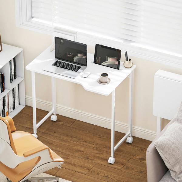 HOMCOM Small Writing Desk with Wheels, Folding Study Table