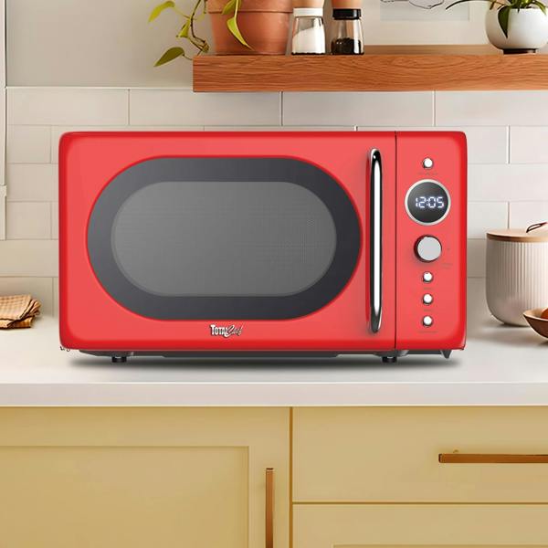 Total Chef Retro Microwave Oven 20L 700W Red Countertop Microwave with Timer, Defrost & 5 Power Levels