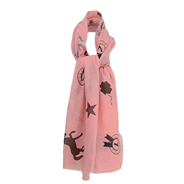 HyFASHION Womens/Ladies Balmoral Scarf - Coral/Black Print - 