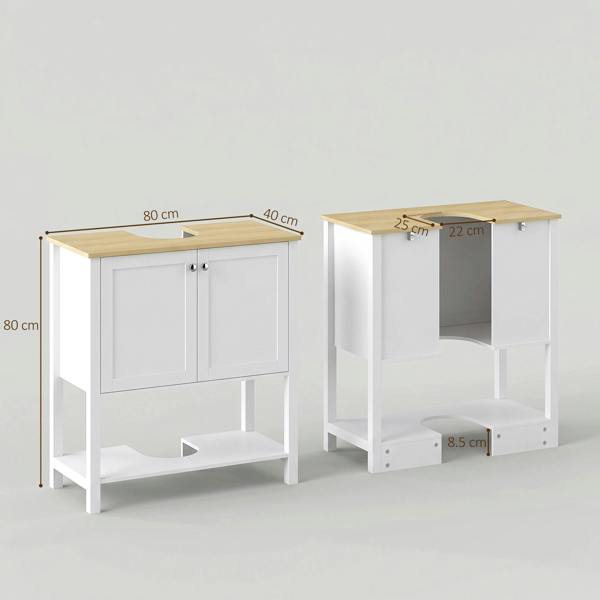 HOMCOM Under Sink Bathroom Cabinet with 2 Doors, Open Shelf, White