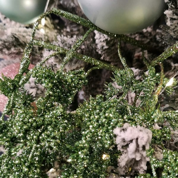 Samuel Alexander 96cm Green Glitter Frosted Mini Leaf Wispy Christmas Stem Decoration