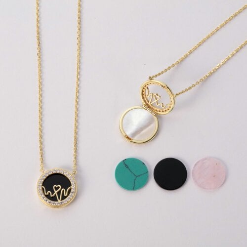 BLOOMTINE Loves Frequency Gold Pink Opal Vermeil Heartbeat Necklace