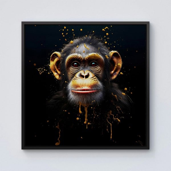 Warren Reed Splash Art Cheeky Chimp Face Framed Canvas