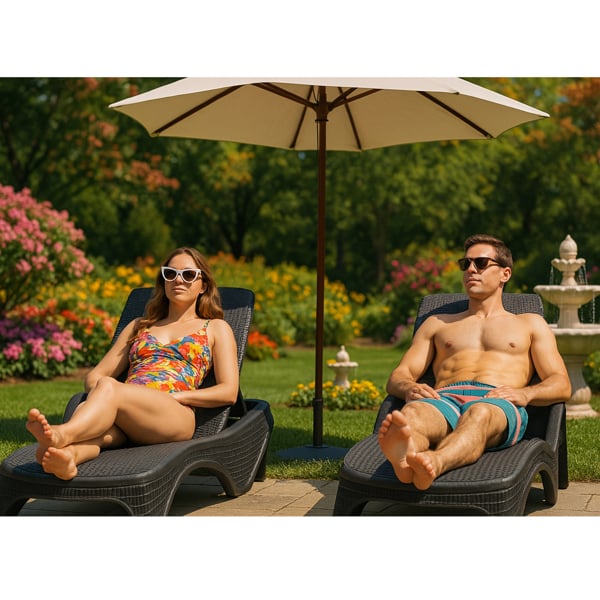 Centurion Supports MALDIVES Black Outdoor High-End PU Rattan Adjustable Sun Lounger-Fully Assembled