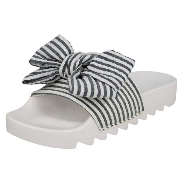 Spot On Ladies Spot On Striped Bow Vamp Sliders