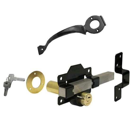 EDH Door Hardware 50mm Double Locking Long Throw Gate Lock Kit with Matching Black Handle – Heavy Duty Gate Security