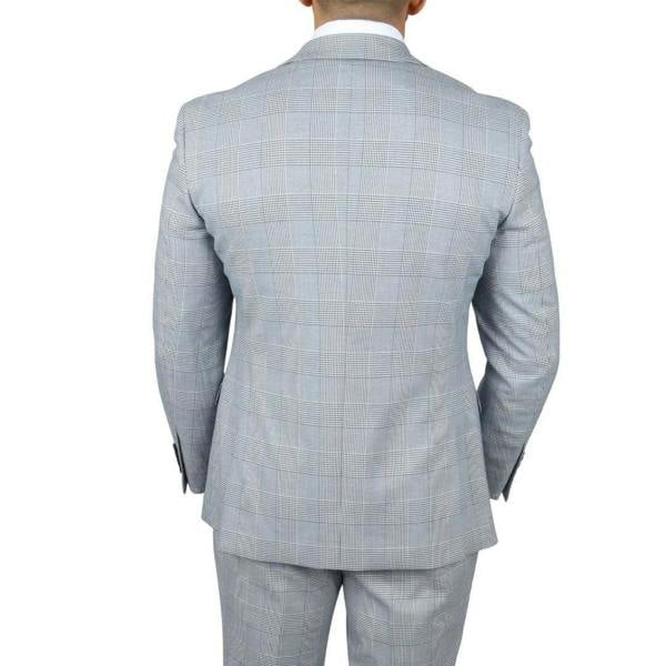 Infinity Leather Men's Blue Checked 3 Piece Suit Tailored Fit Suit Formal Wedding