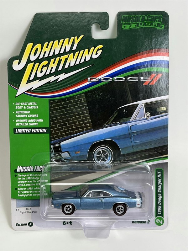 Johnny Lightning 1969 Dodge Charger RT Light Blue Poly 1:64 Scale JLMC030A