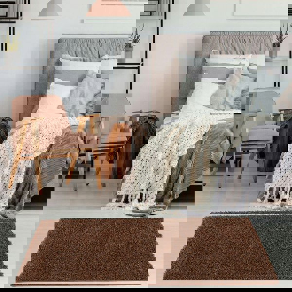 Shaggy Rug Plain Brown non-shedding, high-quality