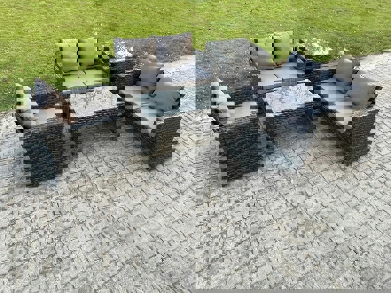 Fimous 5pcs Rattan Outdoor Garden Furniture Sofa Set with Coffee Table Side Table Dark Grey Mixed