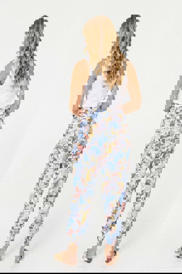 Blue | Leaf Print High Waist Harem Trousers
